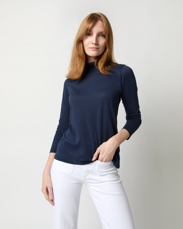 sid mashburn Turtleneck Tee in Navy Pima Cotton