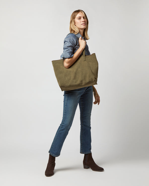 Sid Mashburn Whipped-Stitch Tote In Olive Suede