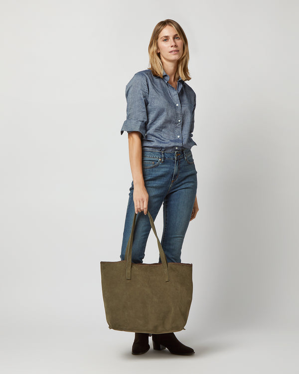 Sid Mashburn Whipped-Stitch Tote In Olive Suede
