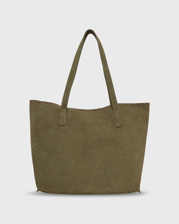 sid mashburn Whipped-Stitch Tote in Olive Suede