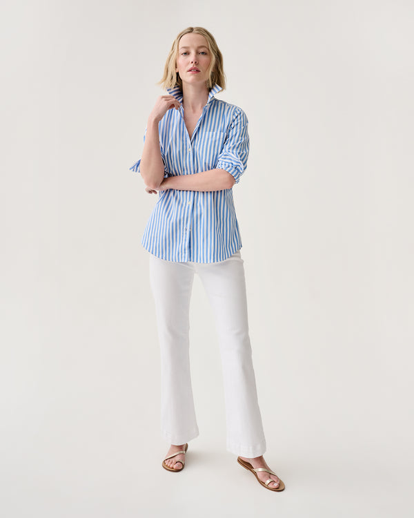 Sid Mashburn Sidney Shirt In Blue/White Awning Stripe Poplin