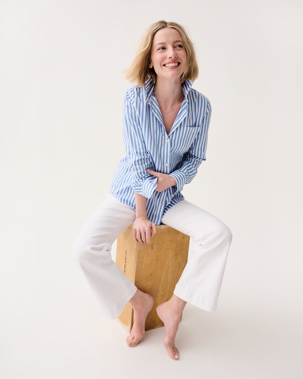 Sid Mashburn Sidney Shirt In Blue/White Awning Stripe Poplin