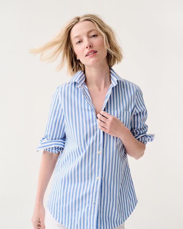 Sid Mashburn Sidney Shirt In Blue/White Awning Stripe Poplin