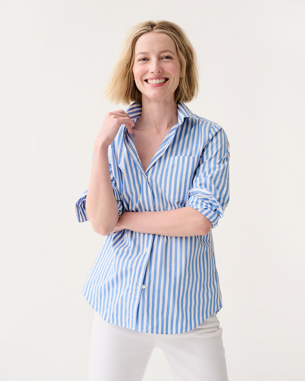 sid mashburn Sidney Shirt in Blue/White Awning Stripe Poplin