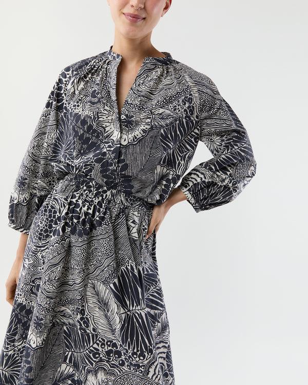 Sid Mashburn Sienna Top In Ink/Ivory Block Print Cotton Lawn