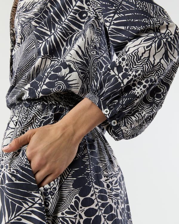 Sid Mashburn Sienna Top In Ink/Ivory Block Print Cotton Lawn