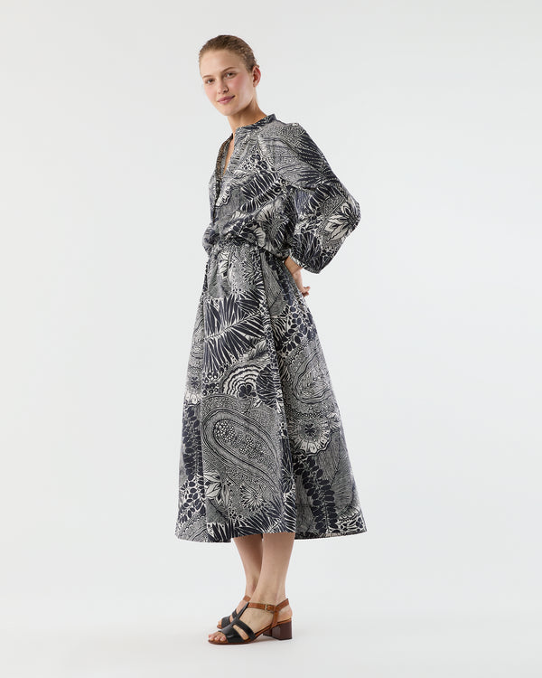 Sid Mashburn Sienna Top In Ink/Ivory Block Print Cotton Lawn