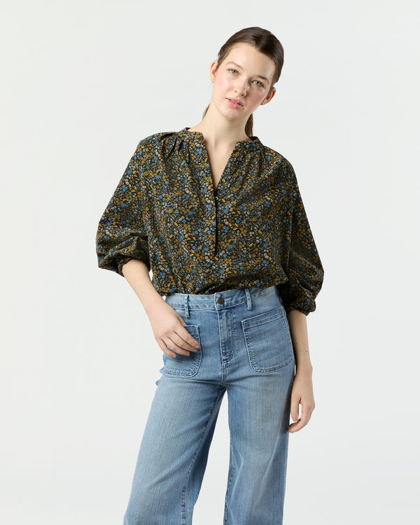 Sid Mashburn Sienna Top In Navy/Multi Flower Printed Cord