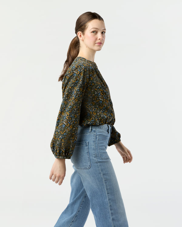 Sid Mashburn Sienna Top In Navy/Multi Flower Printed Cord