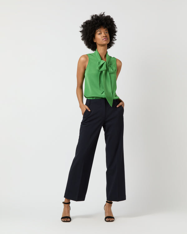 Sid Mashburn Sleeveless Tie-Neck Blouse In Avocado Silk Crepe De Chine