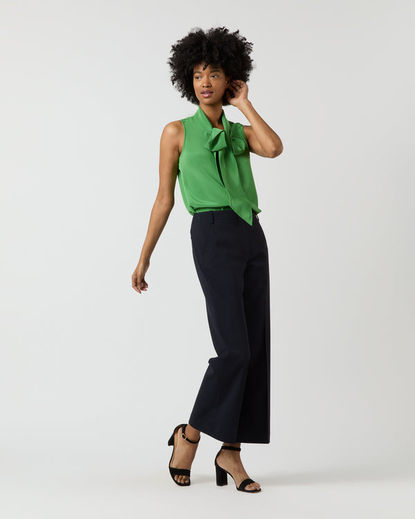Sid Mashburn Sleeveless Tie-Neck Blouse In Avocado Silk Crepe De Chine