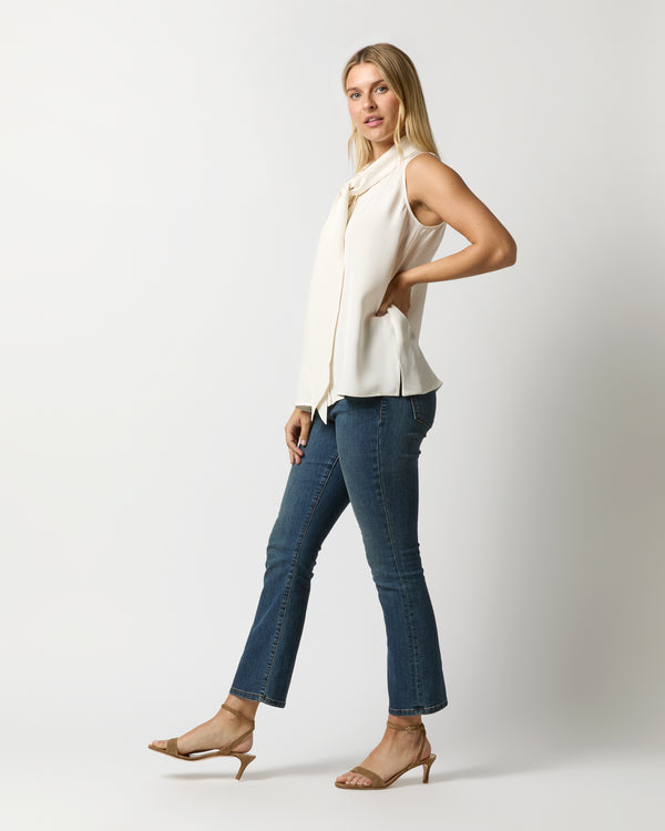 Sid Mashburn Sleeveless Tie-Neck Blouse In Ivory Silk Crepe De Chine