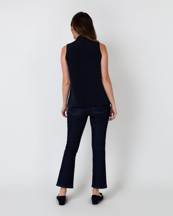 Sid Mashburn Sleeveless Tie-Neck Blouse In Navy Silk Crepe De Chine