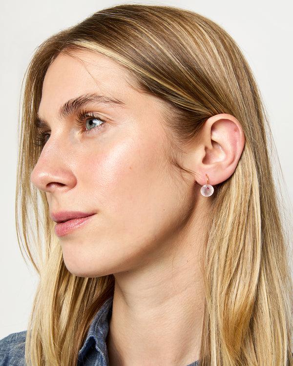 Sid Mashburn Small Round Gem Earrings In Rose Quartz/Pink Sapphire