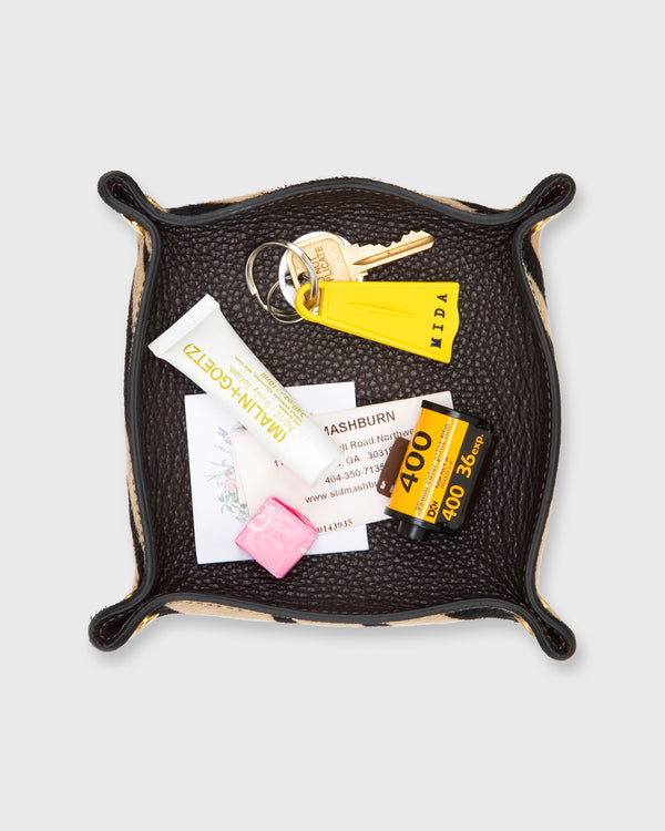 Sid Mashburn Soft Medium Square Tray In Dark Brown Leather/Zebra Calf Hair