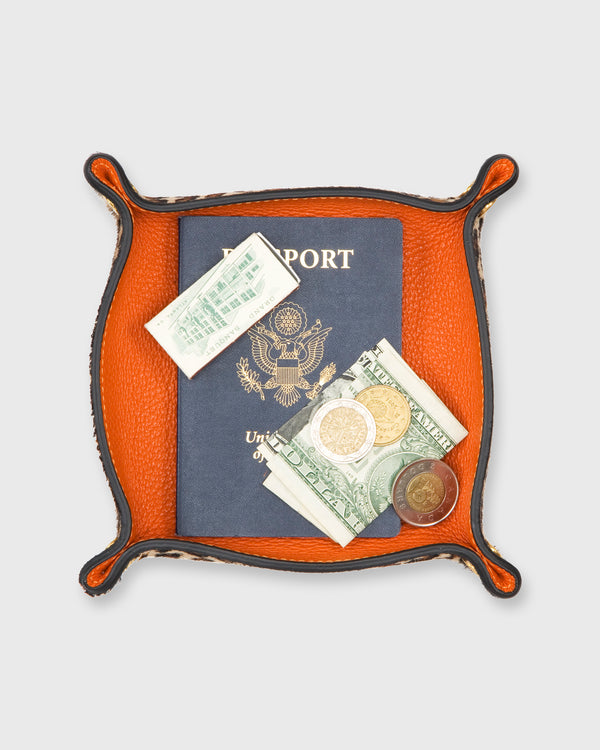 Sid Mashburn Soft Medium Square Tray In Orange Leather/Leopard Calf Hair