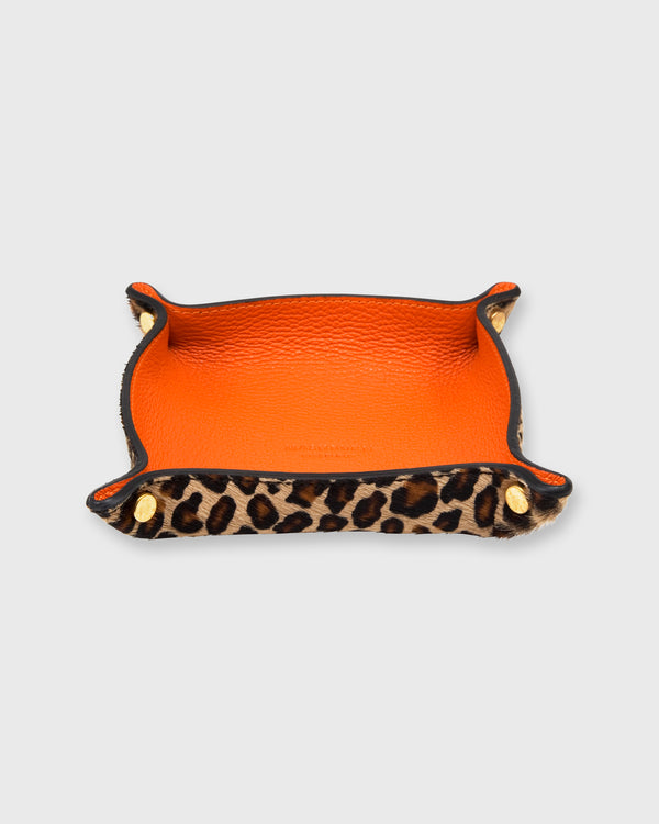 Sid Mashburn Soft Medium Square Tray In Orange Leather/Leopard Calf Hair