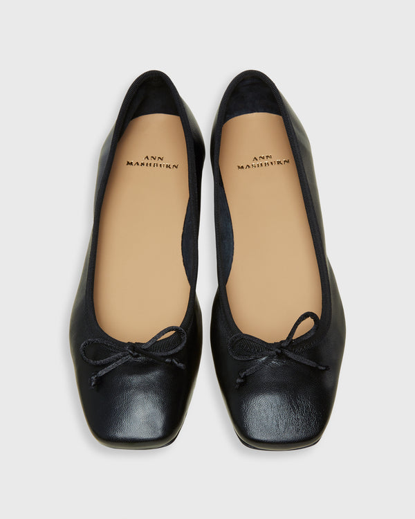 Sid Mashburn Square-Toe Ballet Flat In Black Leather