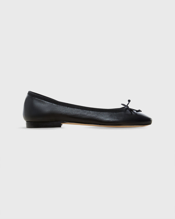 sid mashburn Square-Toe Ballet Flat in Black Leather