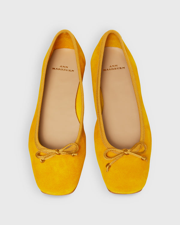 Sid Mashburn Square-Toe Ballet Flat In Harvest Yellow Suede