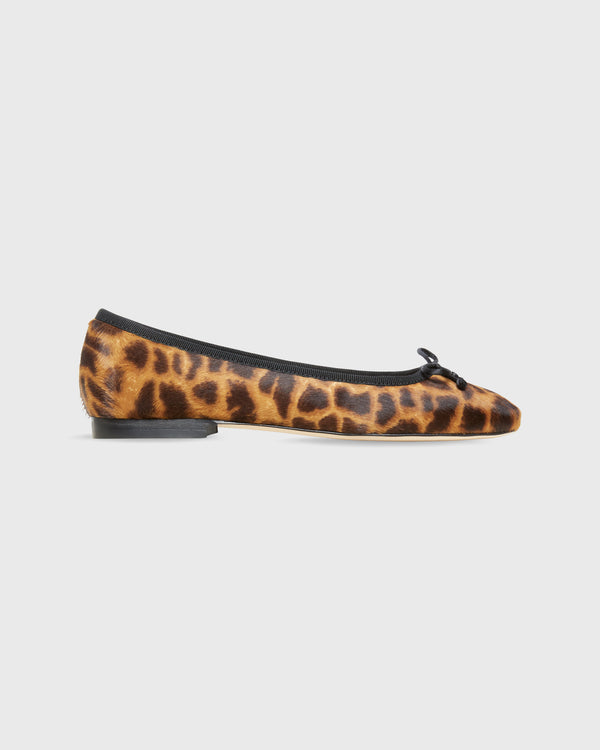 sid mashburn Square-Toe Ballet Flat in Sahara Leopard Calf Hair