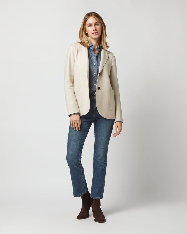 Sid Mashburn Stand Up Collar Blazer In Cream Light Pressed Wool