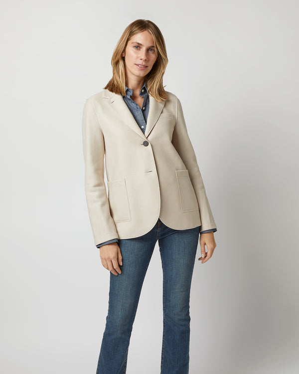 sid mashburn Stand Up Collar Blazer in Cream Light Pressed Wool