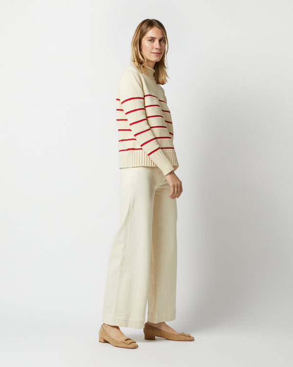 Sid Mashburn Stevie Sweater In Red/Cream Maritime Stripe Cotton Tape Yarn