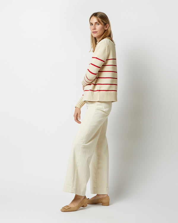 Sid Mashburn Stevie Sweater In Red/Cream Maritime Stripe Cotton Tape Yarn