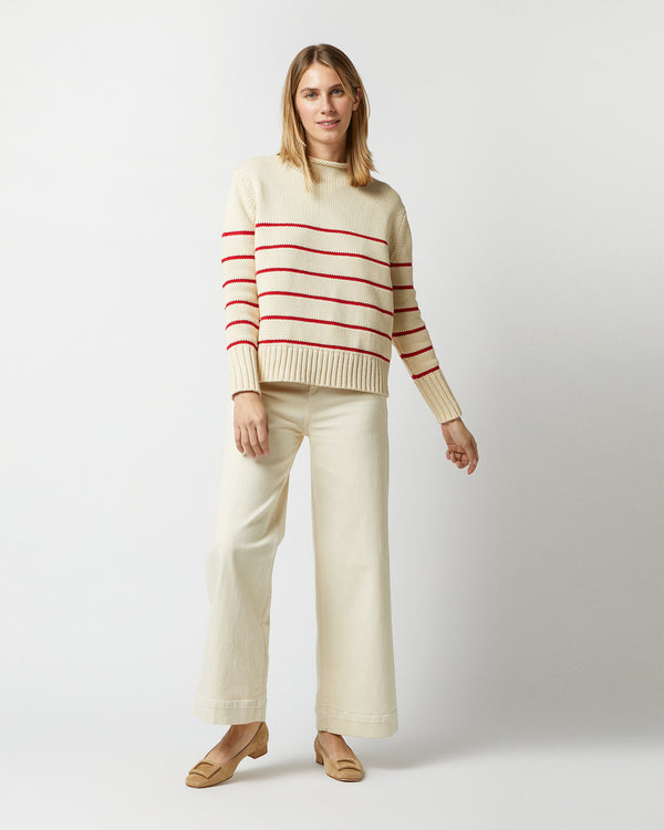 sid mashburn Stevie Sweater in Red/Cream Maritime Stripe Cotton Tape Yarn