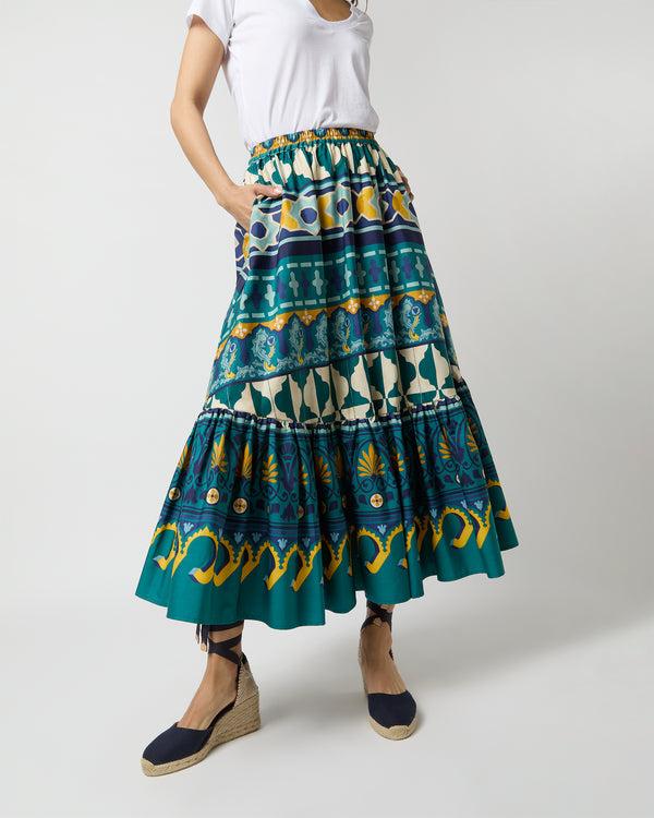 Sid Mashburn Sunset Skirt In Emerald Casareale Barré Cotton Jersey