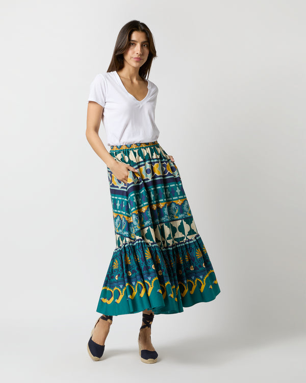 sid mashburn Sunset Skirt in Emerald Casareale Barré Cotton Jersey