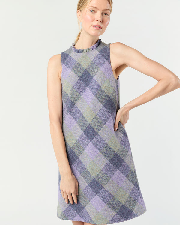 Sid Mashburn Susy Frill Dress In Heather Grey/Purple Plaid Tweed