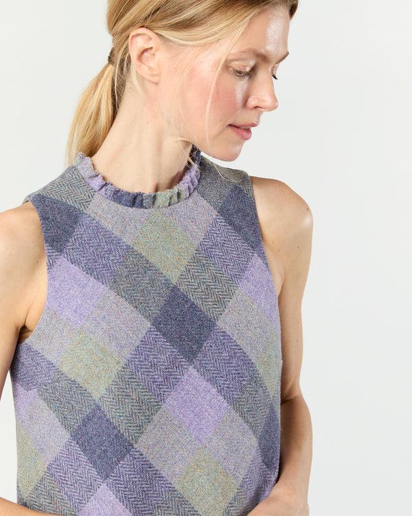 Sid Mashburn Susy Frill Dress In Heather Grey/Purple Plaid Tweed
