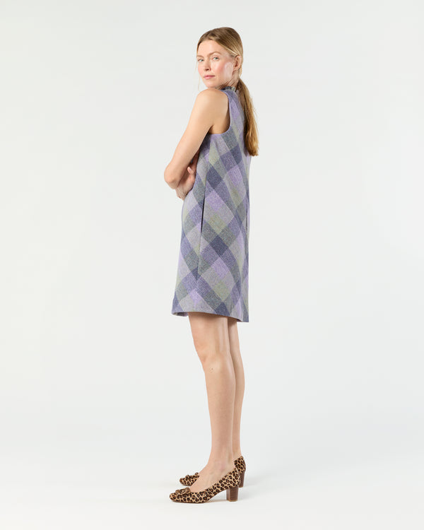 Sid Mashburn Susy Frill Dress In Heather Grey/Purple Plaid Tweed