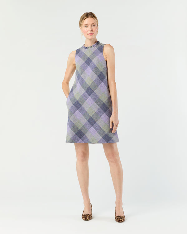 sid mashburn Susy Frill Dress in Heather Grey/Purple Plaid Tweed