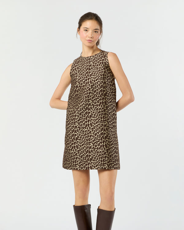 sid mashburn Susy Shift Dress in Chocolate/Camel Leopard Jacquard