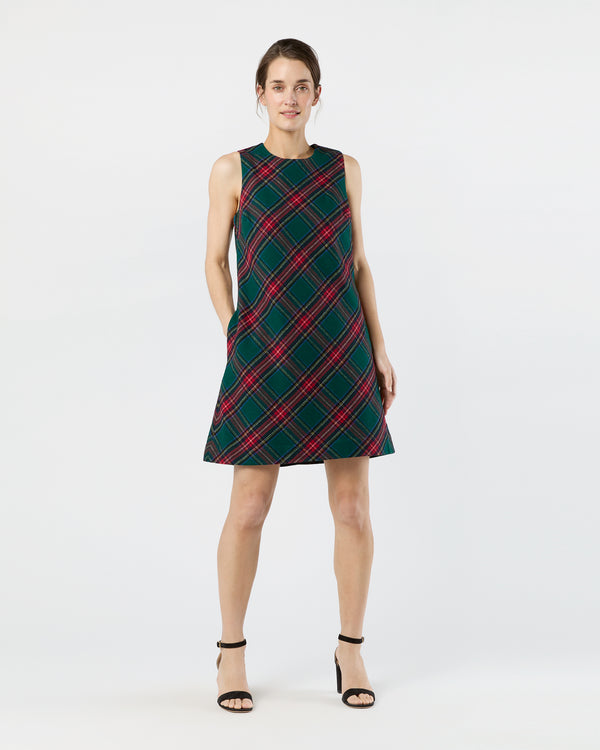 Sid Mashburn Susy Shift Dress In Green/Red Royal Stewart Tartan Wool