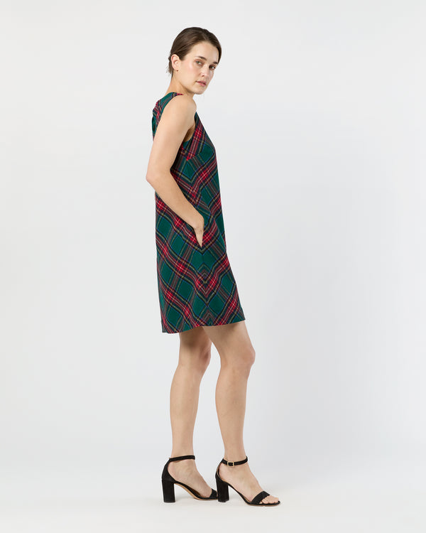 Sid Mashburn Susy Shift Dress In Green/Red Royal Stewart Tartan Wool