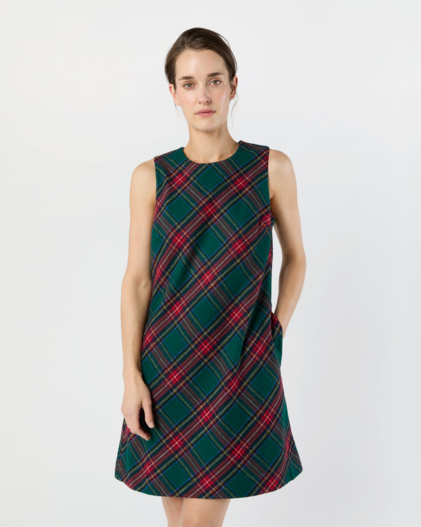 sid mashburn Susy Shift Dress in Green/Red Royal Stewart Tartan Wool
