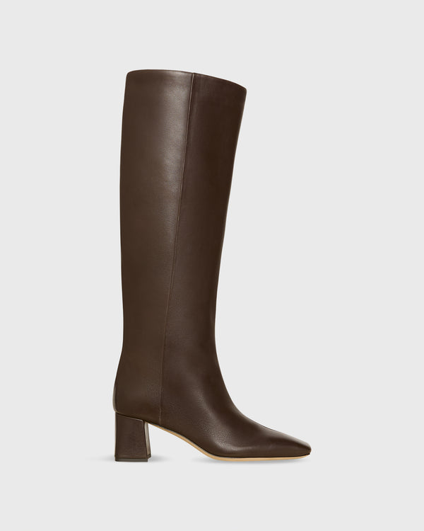sid mashburn Tall Block Heel Boot in Dark Brown Leather