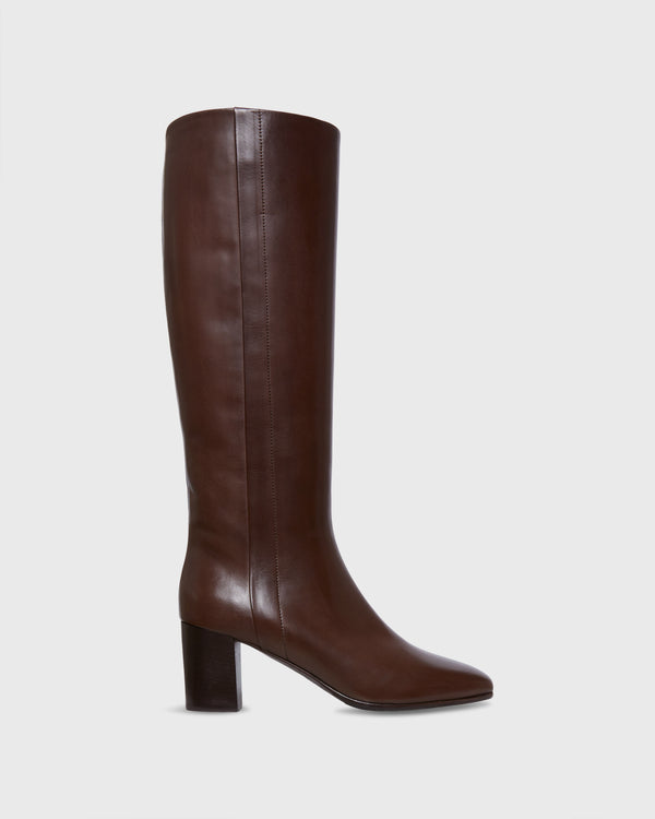 sid mashburn Tall Heeled Zip Boot in Dark Brown Leather