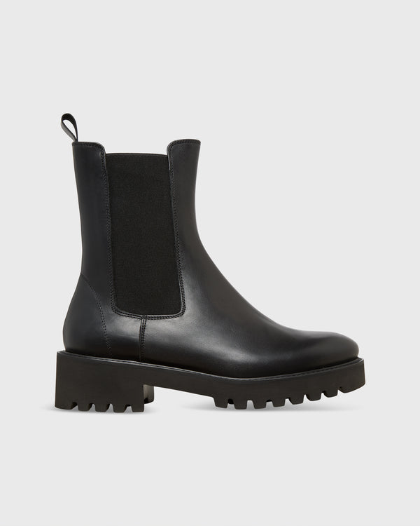 sid mashburn Tall Lug Sole Chelsea Boot in Black Leather