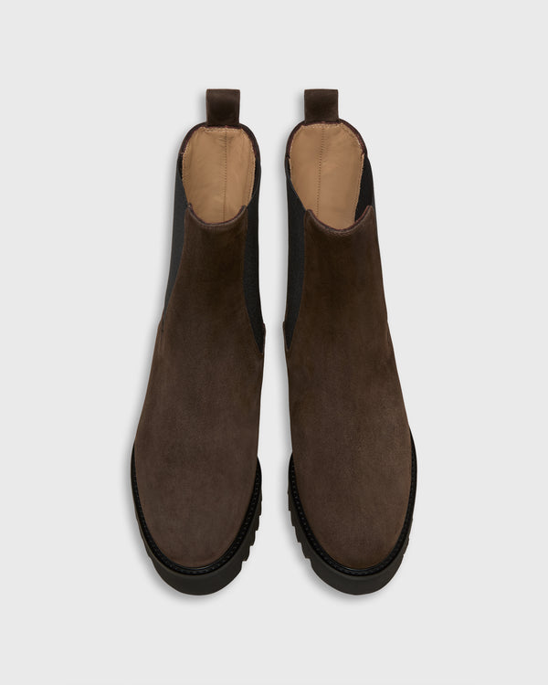 Sid Mashburn Tall Lug Sole Chelsea Boot In Chocolate Suede