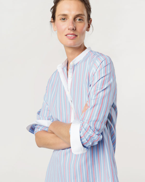 Sid Mashburn Tatum Tunic In Blue/Red Multi Stripe Poplin