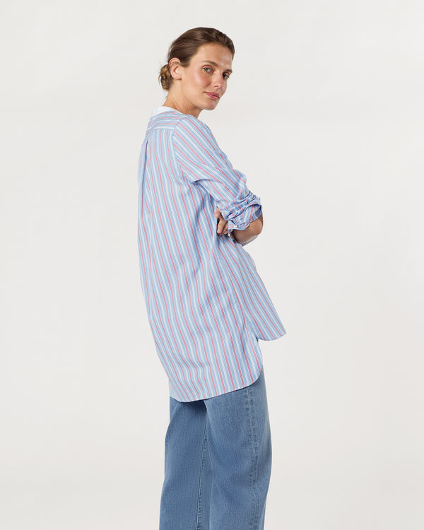Sid Mashburn Tatum Tunic In Blue/Red Multi Stripe Poplin