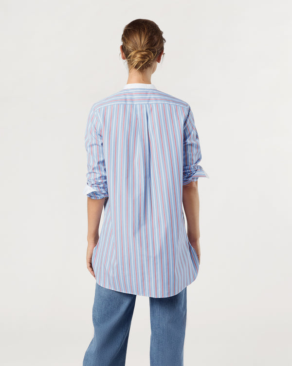 Sid Mashburn Tatum Tunic In Blue/Red Multi Stripe Poplin