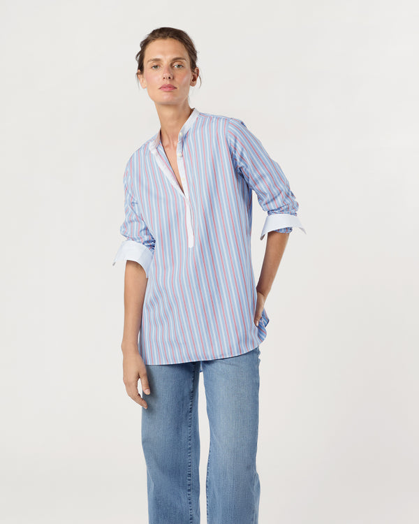 sid mashburn Tatum Tunic in Blue/Red Multi Stripe Poplin