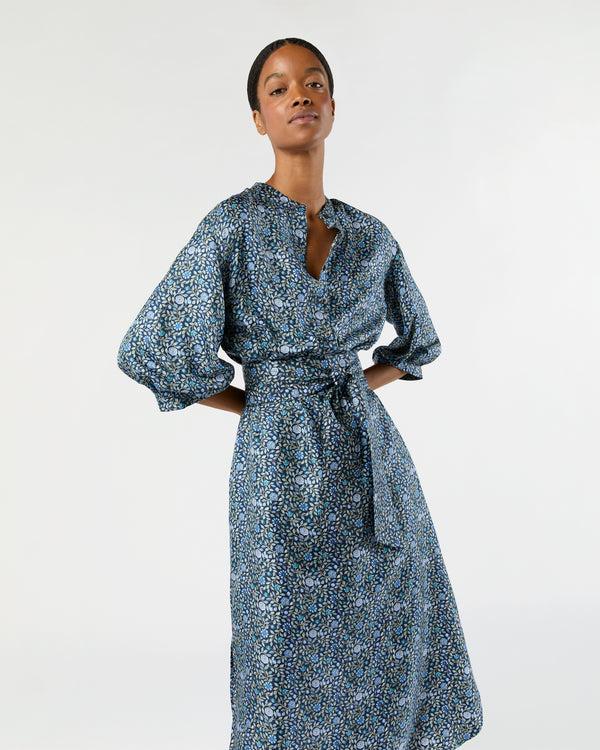 Sid Mashburn Tessa Dress In Blue/Multi Zara Thanrose Liberty Fabric Silk Twill