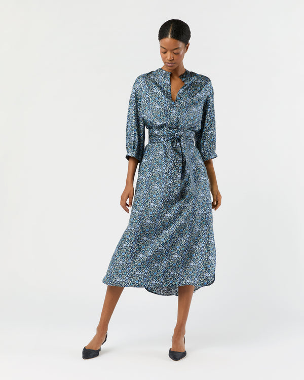 sid mashburn Tessa Dress in Blue/Multi Zara Thanrose Liberty Fabric Silk Twill